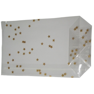 300 OPP-Blockbodenbeutel mit Siegelnaht Weihnachtsbeutel mit Sternen Gold 145x235mm