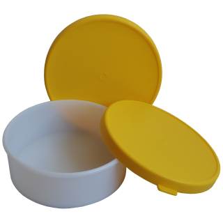 50 Versandgefäß Kunststoffdose flach gelber Deckel 90 ml